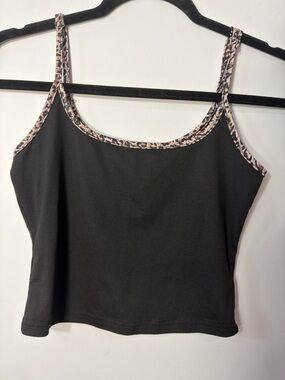 SHEIN Black Camisole with Leopard-Trim Straps